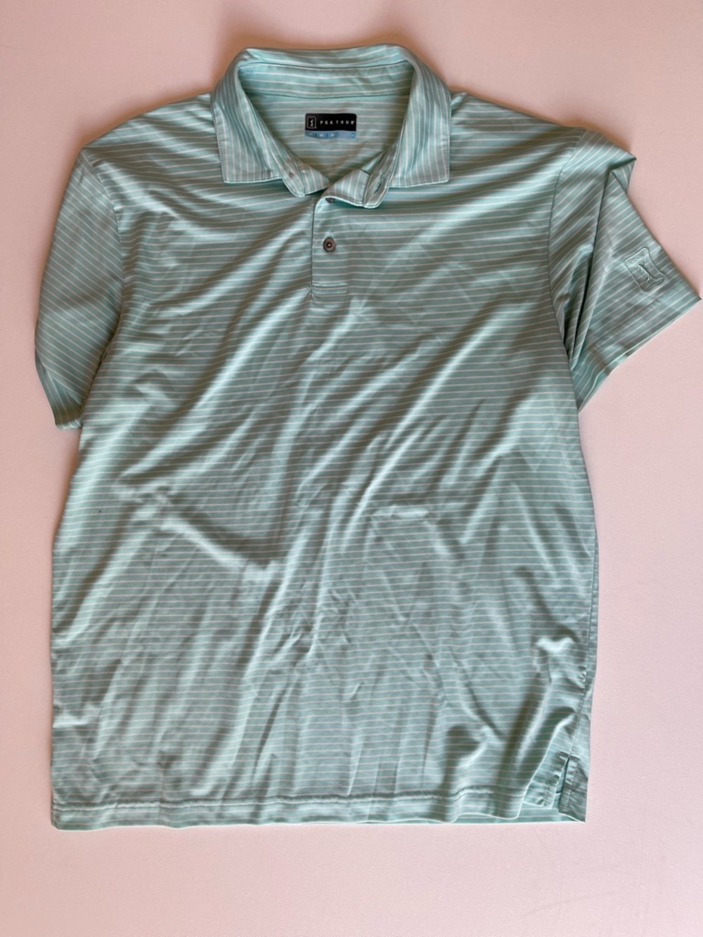 PGA Tour Men’s Light Mint Green Striped Polo